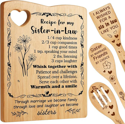 YUEYUQIU Sister in Law Birthday Gifts, Sister in Law Gifts from Sister in Law, Cutting Board Set Gift for New Sister in Law, Christmas, Mothers Day or Wedding Kitchen Decor Gifts for Sis in Law