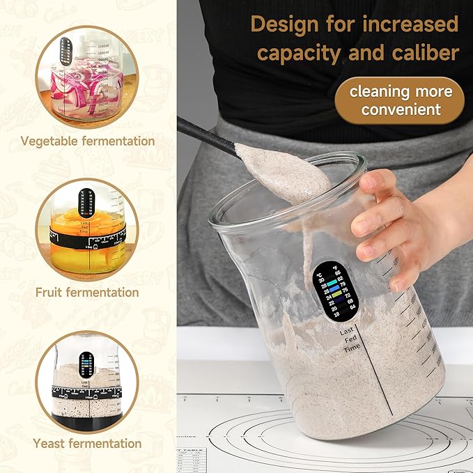 Sourdough Starter Kit -50 Oz Wide Bore and Large Capacity Sourdough Starter Jar，Thermometer, Feeding Band- Perfect Sourdough Bread Baking Supplies, Baking Gifts(2 Jar)