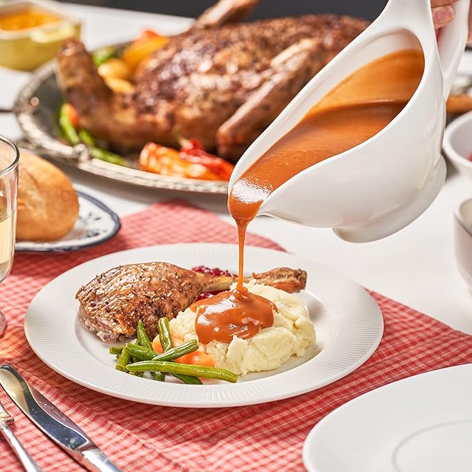 Gravy Boat with Saucer - 16oz Fine Porcelain Sauce & Salad Dressing Boat (White)