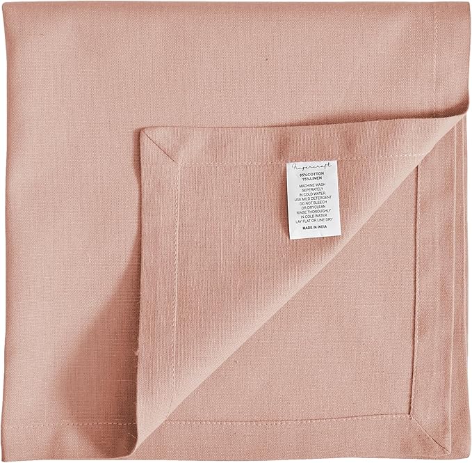 FINGERCRAFT Dinner Cloth Napkins, Cotton Linen Blend Mitered Corner Napkins Cloth 12 Pack Natural Premium Quality for Every Day Use, Parties, Easter, Thanksgiving, Weddings, 18x18 inch Shell Peach