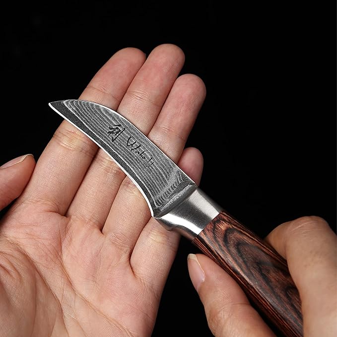 Wakoli EDIB Damascus Peeling Knife – 2.7-Inch Small Kitchen Knife for Fruits & Vegetables, Professional Kitchen Peeling Tool made of 67-Layer Damascus Steel Blade & Pakkawood Handle in Gift Box