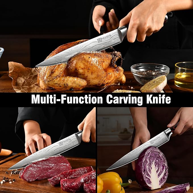 PAUDIN Carving Knife 8 inch, Ultra Sharp Brisket Slicing Knives, Premium Meat Cutting Knives German Stainless Steel, BBQ Knife with Ergonomic Handle, for Slicing Roast, Meats and Vegetables