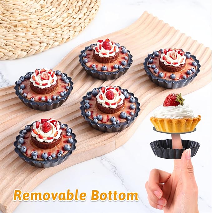 16 Pcs Mini Tart Pans Egg Tart Molds with Removable Bottom Round Nonstick Quiche Pan Mini Pie Pans Small Bakeware Mold Fluted Side for Mousse Cake Dessert Baking (3 Inch, Dark Gray)