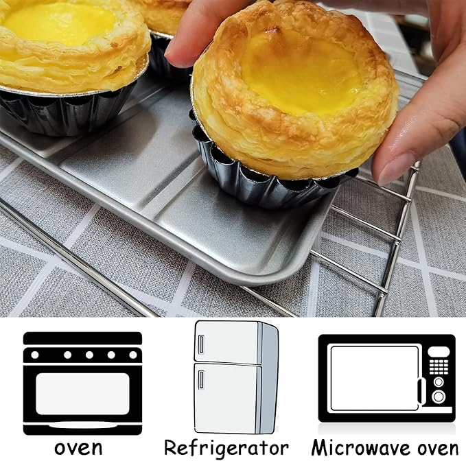 Xstronq Egg Tart Molds 12PCS Tart Pan 2.6inch, Mini Carbon Steel Non Stick Tart Pans, Tart Molds For Baking (2.6 inch)