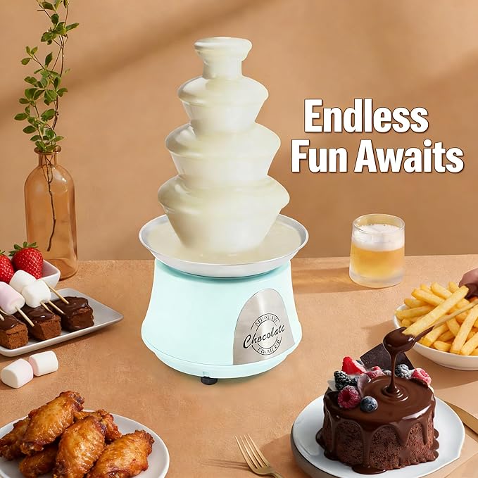 2.2lbs Chocolate Fountain, 4-Tier Party Fountain, Chocolate Fondue Fountain for Christmas Birthday Party, 120V 180W, Blue