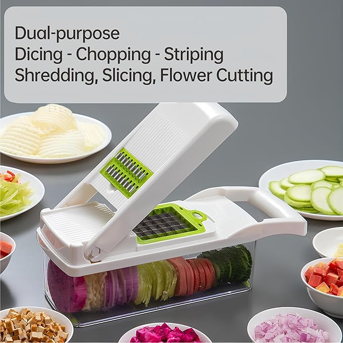 All-in-One Vegetable Chopper and Spiralizer Food Chopper with Container, Fruit Slicer, House Essentials, Kitchen Appliances & Gadgets