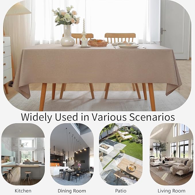Alsoo Rectangle Tablecloth 60×120 Inch Linen Waterproof Stain Resistant Table Cloths Wrinkle Free Wipeable Table Cover for Dining/Party/Buffet/Wedding/Kitchen, Anti-Shrink Washable, Light Brown