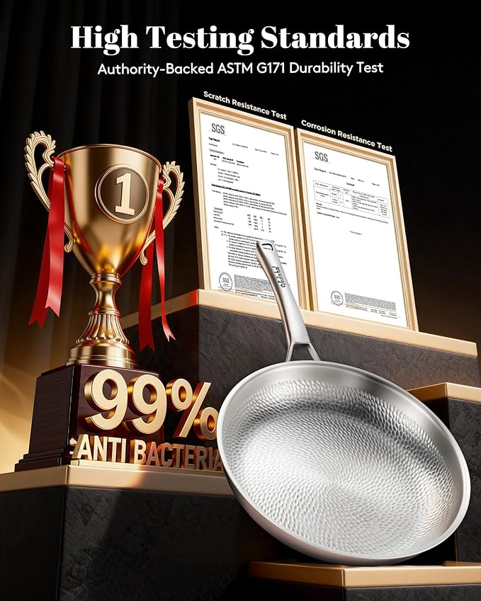 Titanium Pans set, 8+10+12Inch Pure Titanium Hammered Pro with Two Lids, Non Stick Skillet for Cooking, Non-Toxic, PFAS/PFOA/PTFE Free Cookware, Dishwasher&Oven Safe, Kitchen Induction Compatible