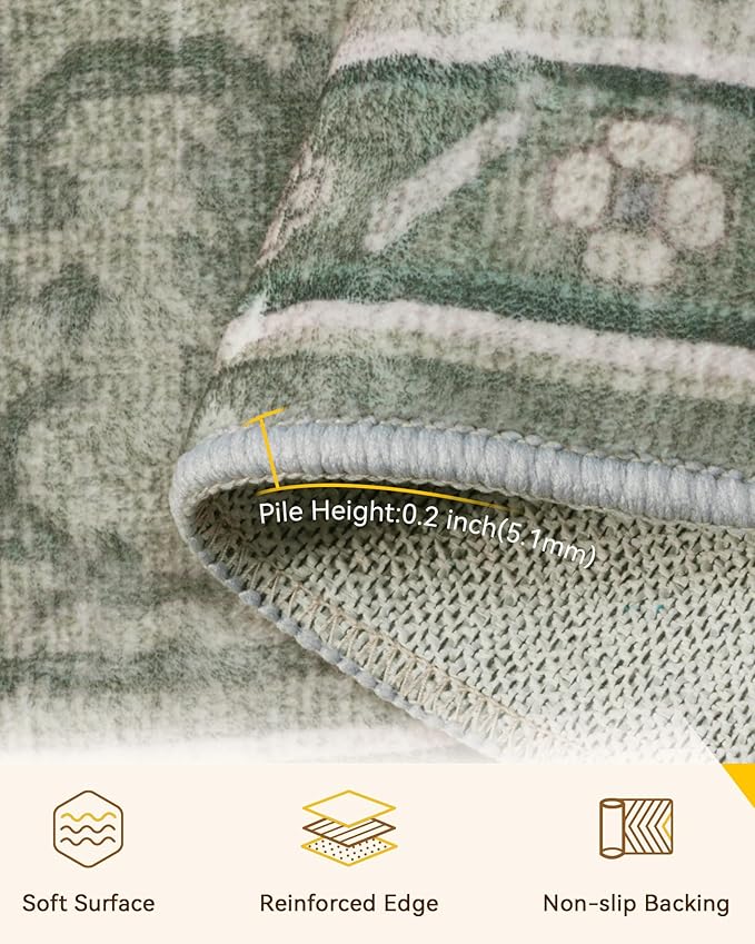 Area Rugs 3'x8' Runner Rug Non Slip Washable for Kitchen Hallway Bedroom Beside Laundry Room Bathroom Rug, Floor Carpet, Dark Green Gray