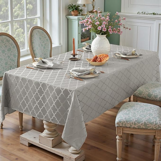 Larponder Tablecloth Rectangle, Jacquard Polyester Table Cloth, Washable & Spill Proof Table Cover for Spring Kitchen Graduation Dining Party Picnic (Rectangle, 52" x 70", Gray)