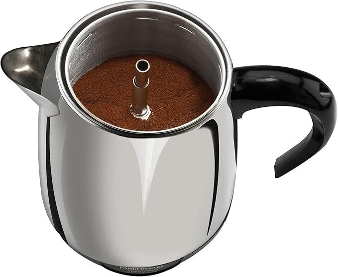 Farberware Electric Coffee Percolator, Stainless Steel Basket, Automatic Keep Warm, No-Drip Spout, 8 Cup