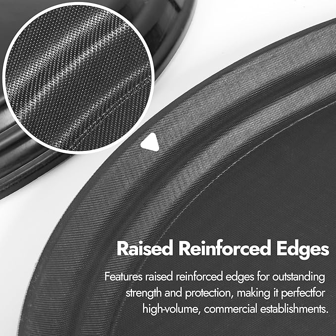 CURTA 2-Pack Restaurant Grade Non-Slip Tray, NSF, Oval 19-Inch x 23-Inch, Plastic Rubber Lined Round Serving Tray, Black