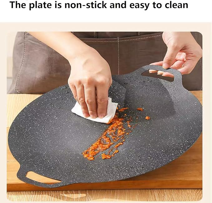 Non Stick Round Baking Pan, Korean Grill Pan For Indoor Cooking, Multifunctional Frying And Baking Pan For Home Kitchen Camping, Korean Round BBQ For Meats, Pancakes, Ribs (36cm/14.17in)