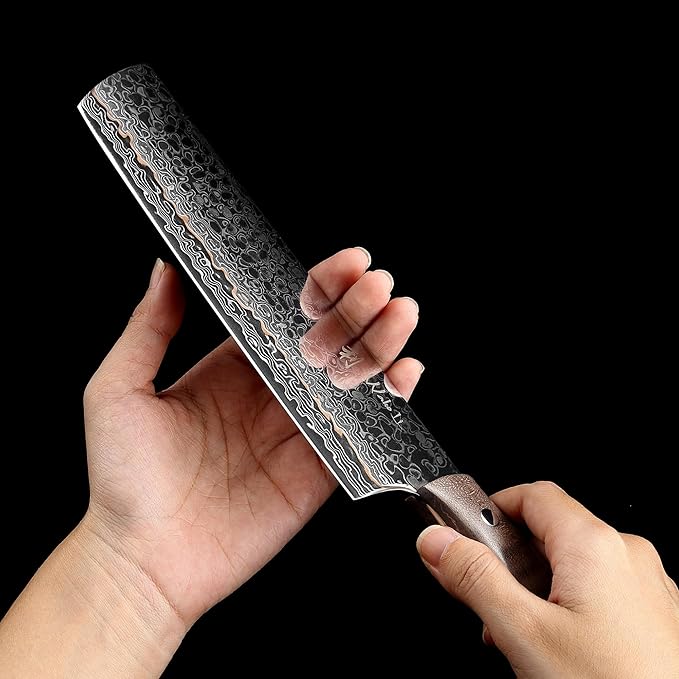 Wakoli Kawa Nakiri Knife, 7.1-Inch Blade Damascus Chef Knife | 67-Layer Damascus Steel with VG10 Core | Copper Inlay | Maple Stabilized Wood Handle | Professional Kitchen Knife