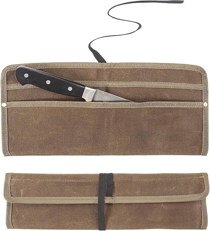 Qchengsan Chef Knife Sheath,Waxed Canvas Single Chef Knife Case Bag Roll for Traval,Sheaths for Chef's Kitchen knives,Tool Organizer Pouch Culinary Accessories Cooking Tools Roll,Gifts for Men