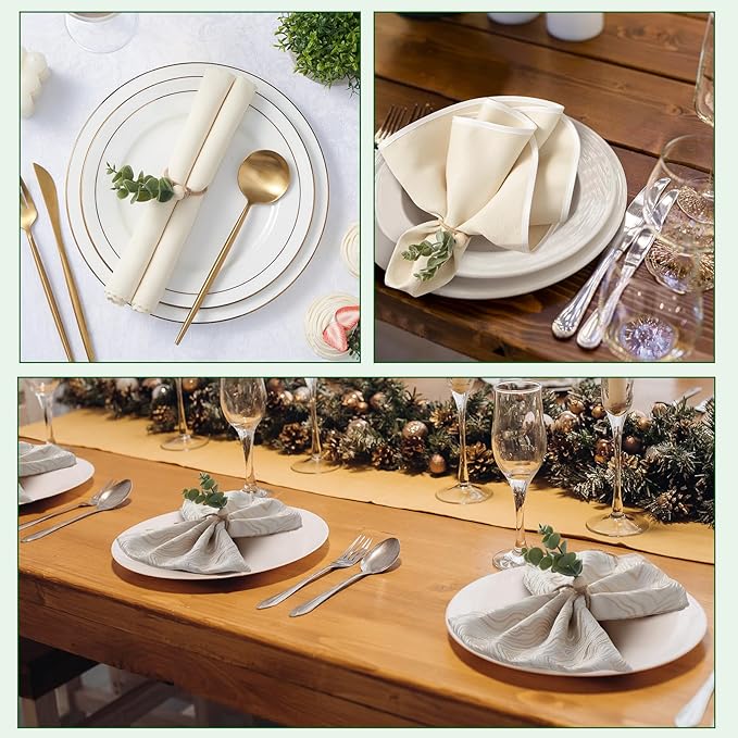 APTWOW Napkin Rings Set of 12, Easter Napkin Rings, Boho Eucalyptus Leaf Napkins Rings, Wood Bead Farmhouse Easter Napkin Holder for Weddings Christmas Party Table Decoration