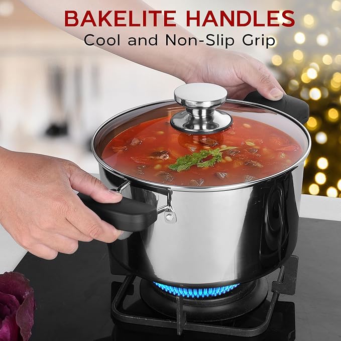 Onader 8 Quart Stock Soup Pot with Lid, 18/10 Stainless Steel Stockpot Tri-Ply Cooking Induction Pot with Stay-Cool Handles