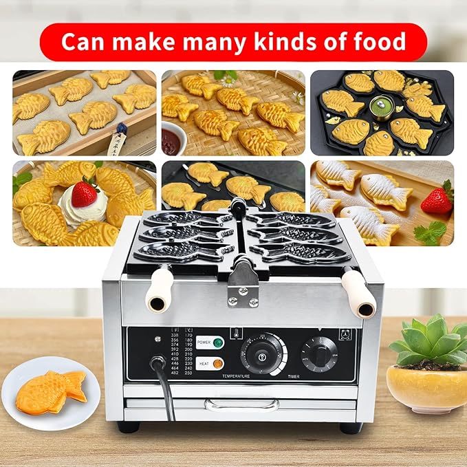 Taiyaki Fish Waffle Maker 3PCS Electric Taiyaki Machine, Non-Stick Teflon Coating Fish Shaped Waffles Iron,110V 50-300℃/122-572℉ Adjustable