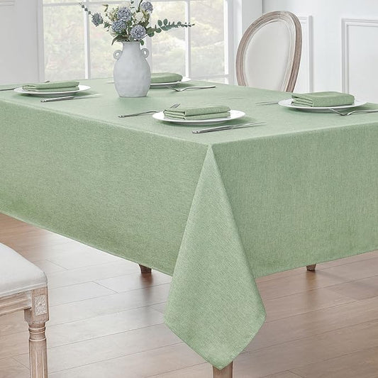 2 Pack Rectangle Tablecloth, 60x84 inch, Water Resistant Wrinkle Free Linen Textured Table Cloth Washable, Decorative Fabric Table Cover for Dining, Party and Camping, Sage Green