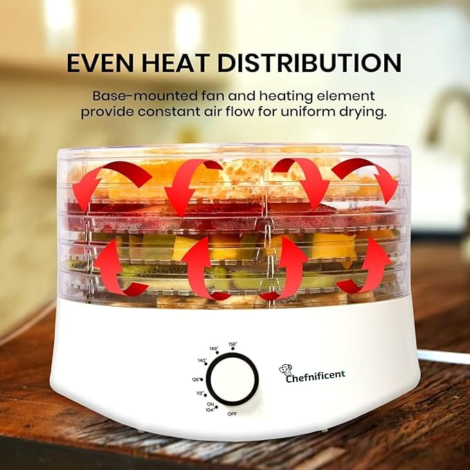 Food Dehydrator DryMax 280W – 5 Tray Adjustable, BPA-Free – 4-Hour Quick Drying, Even Heat, Easy Temp Control – Fruit, Veggie, Meat Jerky Maker (White)