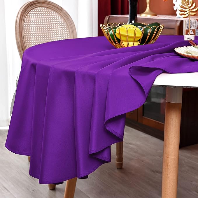 MEANMOY 2 Pack Purple 210 GSM Water & Stain Resistant Round Tablecloth - Solid 70 Inch Circle Table Cloth Cover in Wrinkle Free Washable Wipe Clean Polyester for Wedding, Party, Banquet (2 Pcs)