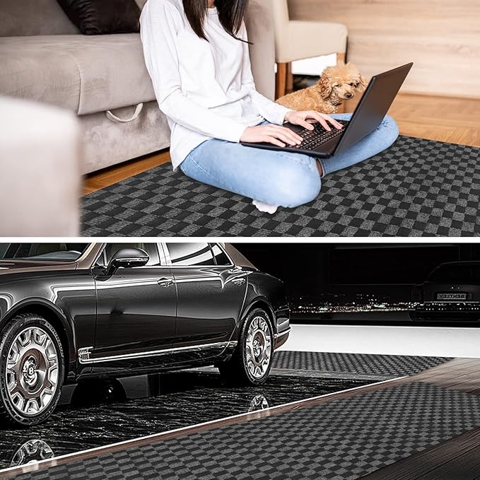 4' x 12' Runner Rugs with Rubber Backing, Indoor Outdoor Utility Carpet Runner Rugs, Checkered Gray, Can Be Used as Aisle for The RV and Boat, Laundry Room and Balcony