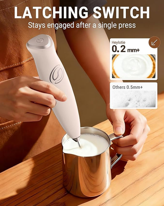 Milk Frother Handheld Frother Wand Drink Mixer Handheld Coffee Stirrers Electric Frother for Coffee Mixer Wand with 2 Whisk frother for protein powder coffee frother handheld-White