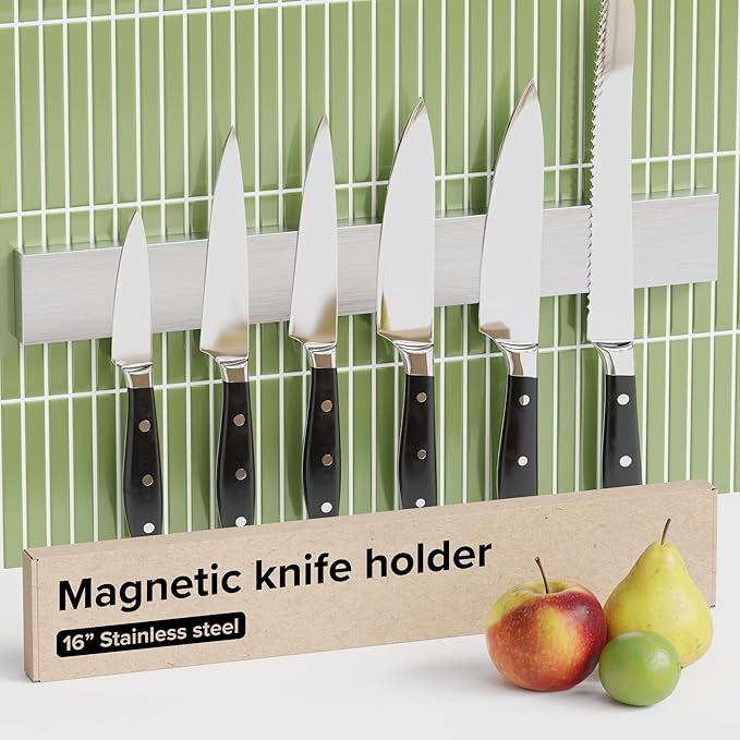 Knife Magnetic Strip 16" Steel – Magnetic Knife Holder for Wall no Screws – Kitchen Utensil Holder, Knife Bar, Knife Rack, Kitchen Organizer and Tool Holder