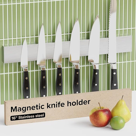 Knife Magnetic Strip 16" Steel – Magnetic Knife Holder for Wall no Screws – Kitchen Utensil Holder, Knife Bar, Knife Rack, Kitchen Organizer and Tool Holder