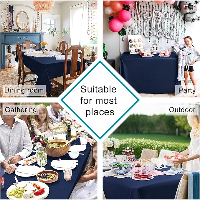 Hiasan Waterproof Tablecloth Rectangle - Washable Fabric Table Cloth for Dining Room Kitchen Birthday Party and Outdoor Use, Navy Blue, 54 x 120 Inch