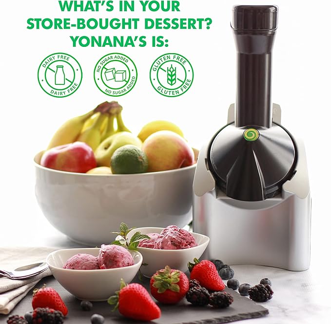 Yonanas Classic Frozen Fruit Soft Serve Maker for Healthy Vegan and Dairy-Free Treats, 200W Red Machine with 36 Recipes, BPA Free, Easy to Clean, Quick and Simple to Use