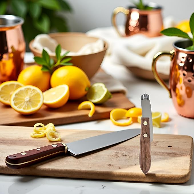 Brown Channel Knife, Lemon Peeler Zester Tool, Wood & Stainless Steel Peeler, Ultra Sharp Lemon Rind Twist Peeler Tool, Kitchen Tool for Lemon Orange Citrus Fruit Grater Graters, Peelers Slicers
