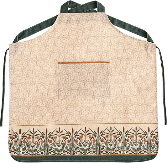 patdrea Blue Floral Linen Apron with Pocket,French Kitchen Garden Chef BBQ Aprons for Women and Men,Crisscross Back Straps