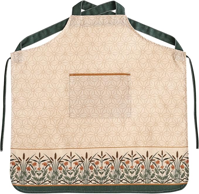 patdrea Blue Floral Linen Apron with Pocket,French Kitchen Garden Chef BBQ Aprons for Women and Men,Crisscross Back Straps