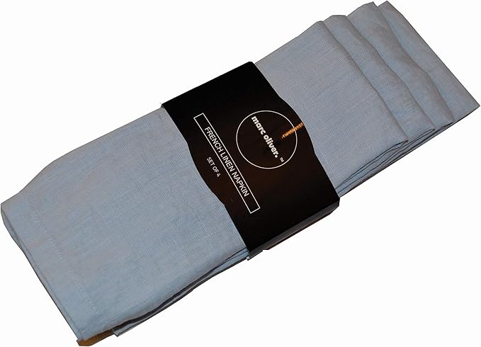 Marc Oliver Blue Grey Pure Linen Cloth Table Napkins Pack of 4. Handmade 20"x 20" in 100% French Flax Linen. Fully Hemmed with Mitered Corners in Matching Thread. Soft Washed, Washable, Reusable.