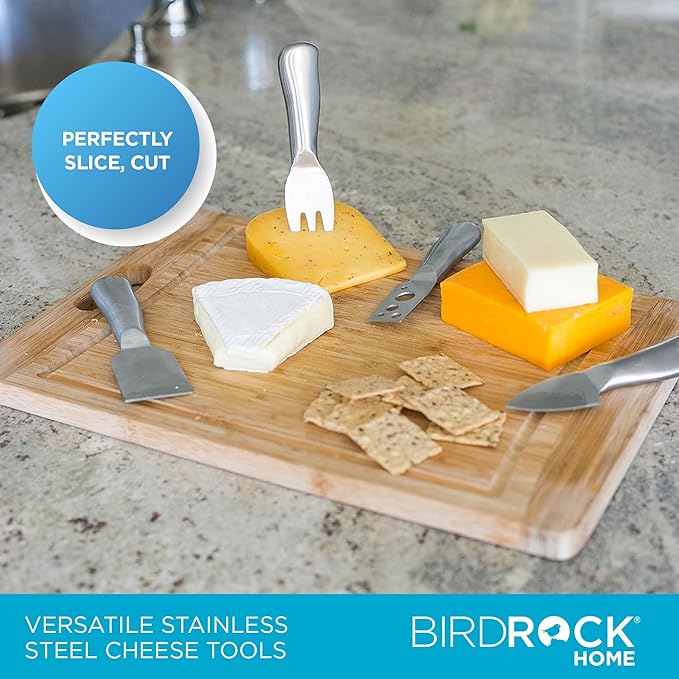 Internet's Best 4 Piece Stainless Steel Cheese Knife Set - Charcuterie Knives Set with Cutter, Slicer, Fork & Spreader – Dishwasher Safe - Ideal Cheese Board Knives for Hard, Soft, Crumble, Cheeses