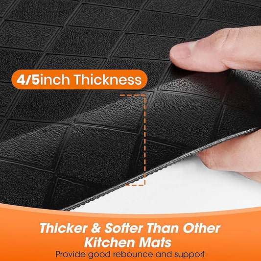 4/5 Inch Extra Thick Kitchen Mats for Floor,Non Slip Anti Fatigue Kitchen Rugs,Waterproof Stain Resistant Sink Mat,Cushioned Standing and Comfort Mats for Office (17"x24" Black)