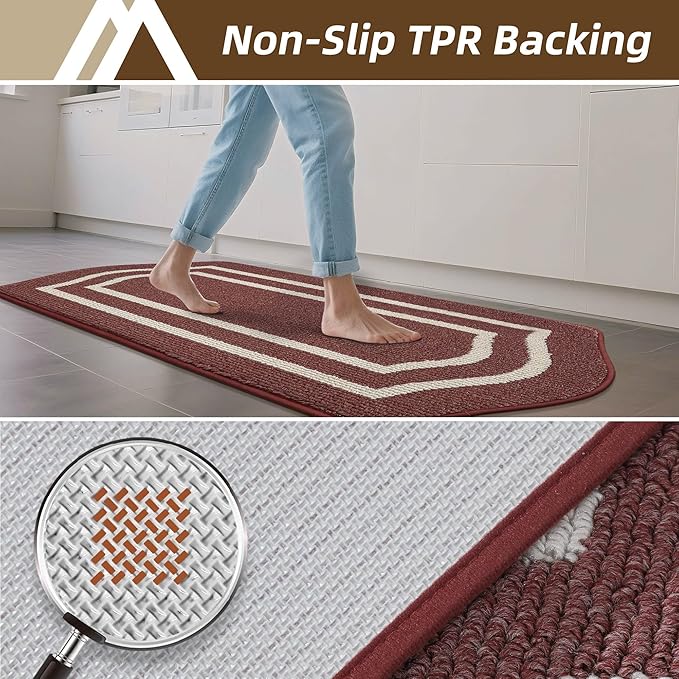 COSY HOMEER Long Kitchen Floor Mats for in Front of Sink Super Absorbent Kitchen Rugs and Mats 24"x79" Non-Skid Kitchen Mat Standing Mat Washable,Polypropylene,Red,Frame