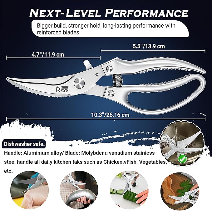 Poultry Scissors- Professional Heavy Duty Kitchen Shears for Spatchcocking Chicken and Meat Cutting- Multi-Purpose Kitchen Scissors for Food - Stainless Steel