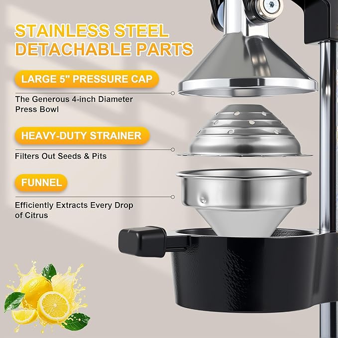 Manual Cast Iron Citrus Juicer,Commercial Hand Press Squeezer,Heavy Duty Countertop Squeezer for Fresh Orange Lemon Juice with Stainless Steel Cup
