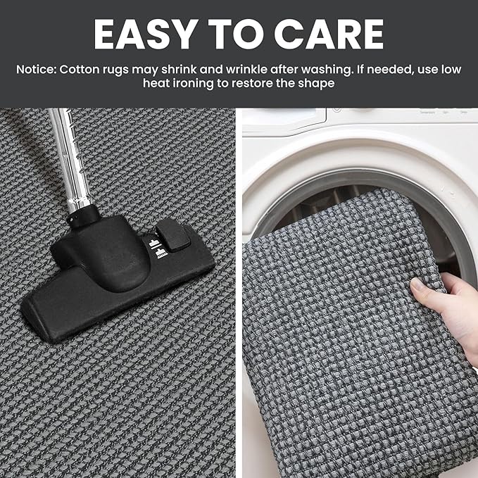 IOHOUZE Washable Runner Rug 3x12 Non Slip Rubber Backed Extra Long Hallway Runner Entryway Runner Indoor, Kitchen Rugs Woven Cotton Floor Carpet for Hall Entrance Stair, Dark Grey