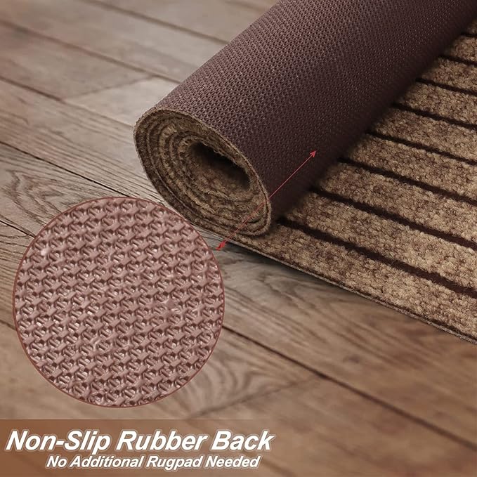 4' x 41' Runner Rugs with Rubber Backing, Indoor Outdoor Utility Carpet Runner Rugs, Stripe Brown, Can Be Used as Aisle for The RV and Boat, Laundry Room and Balcony