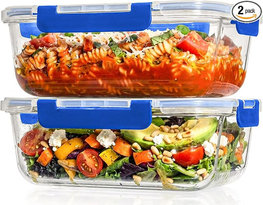Razab 4 Pcs 1860ml / 63 Oz Large Glass Food Storage Containers with Lids - Glass Meal Prep Containers with Locking Lids for Roasting, Storing Leftover, Lunch Container, BPA Free, Microwave & Oven Safe