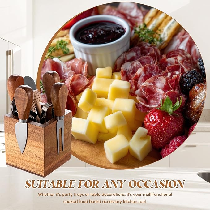 Hushee 42 Pcs Charcuterie Boards Accessories with Magnetic Acacia Wood Holder Wooden Cheese Knife Set for Wood Handle Butter Knives for Cheese Knife Slicer with Tongs, Spoons, Forks, Honey Dipper