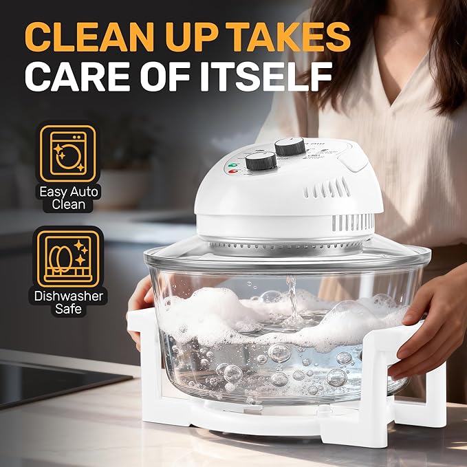 Big Boss 16Qt Large Glass Air Fryer Non Toxic – Family Sized Large Halogen Oven Cooker with 3 Cooking Sections, Stainless Steel Racks, French Fries, Chicken, No Preheat, Self Cleaning, Dishwasher Safe