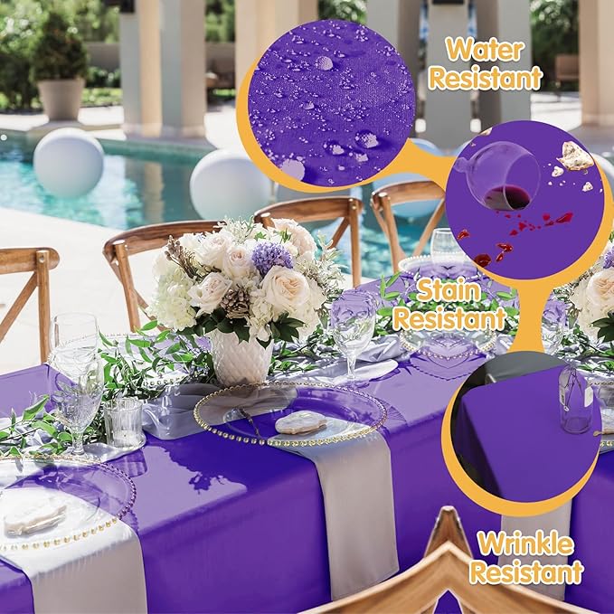BRILLMAX 6 Pack Purple Tablecloths 90 x 156 Inch for 8ft Rectangle Tables - 150 GSM Polyester Fabric, Floor Length Drop, Water, Stain & Wrinkle Resistant Cloth Cover for Wedding Reception Banquet