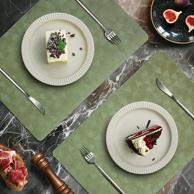 Jovono Faux Leather Placemats Set of 4, 17.8"x11.8", Waterproof & Oil-Proof Table Mats, Easy-Clean Washable Kitchen Place Mats for Dining Table, Fabric Texture, Sage Green Mat