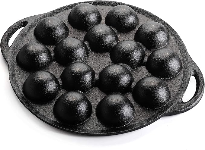 WUWEOT Non-Stick Takoyaki Pan, 1.5" Diameter Pre-Seasoned Cast Iron Octopus Ball Grill