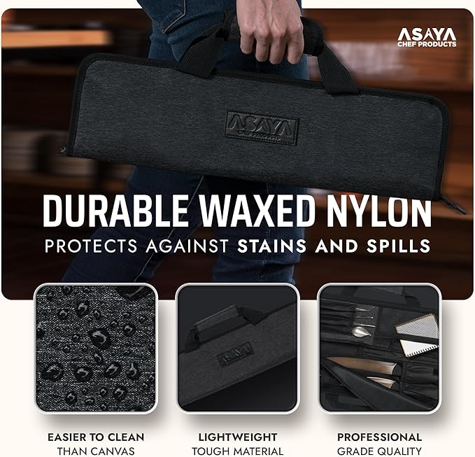 Asaya Chef Knife Roll Bag - 12 Pockets for Knives and Kitchen Utensils - Lightweight, Durable, and Stain Resistant Nylon - Perfect for the Traveling Chef - Knives not Included