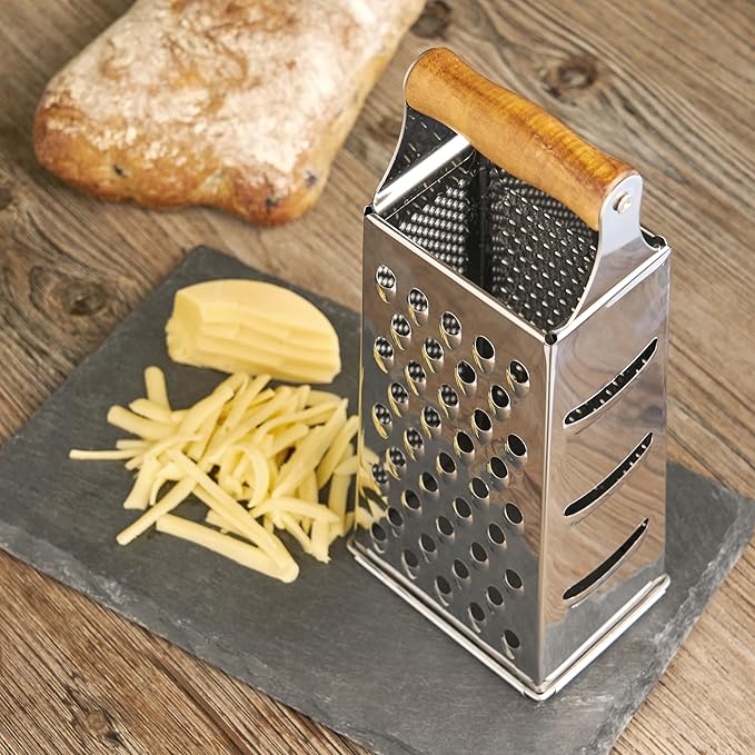 Twine Acacia Wood Handled Cheese Grater, Stainless Steel Grater, Citrus Zester, Reinforced Base, Vintage Kitchenware